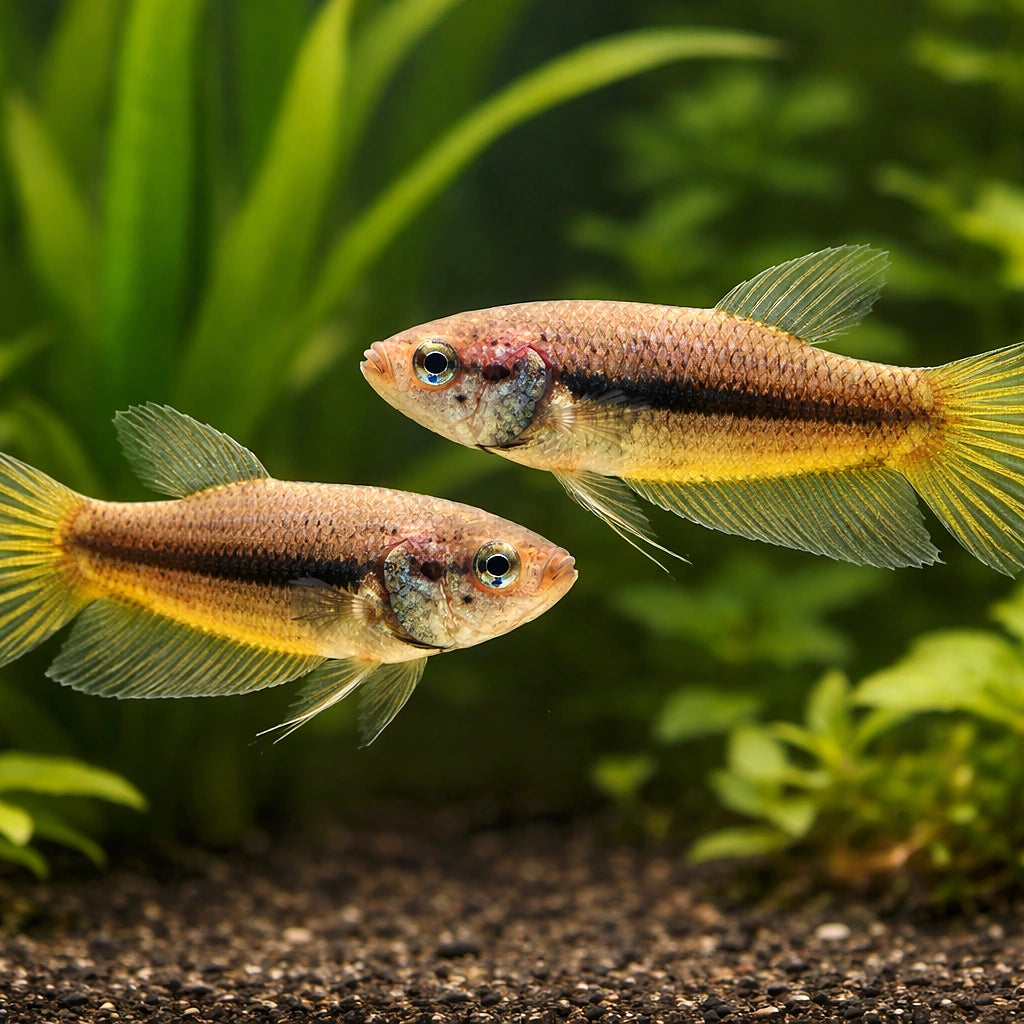 Betta spl. female Wild Imbellis yellow tail L — tropical fish for sale UK — AI pair planted view