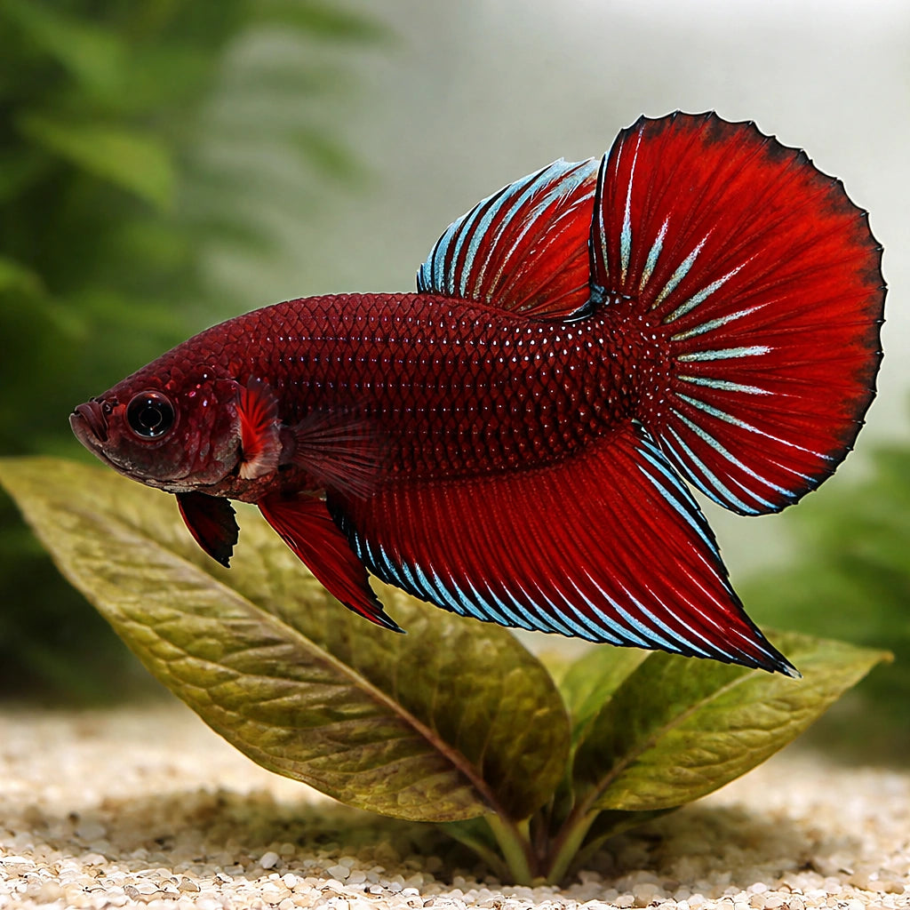 Betta spl. male Benjarong red L — tropical fish for sale UK — AI scale plant view
