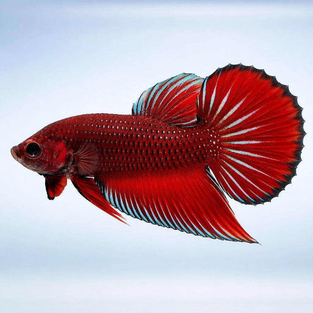 Betta spl. male Benjarong red L — tropical fish for sale UK — AI side clean view