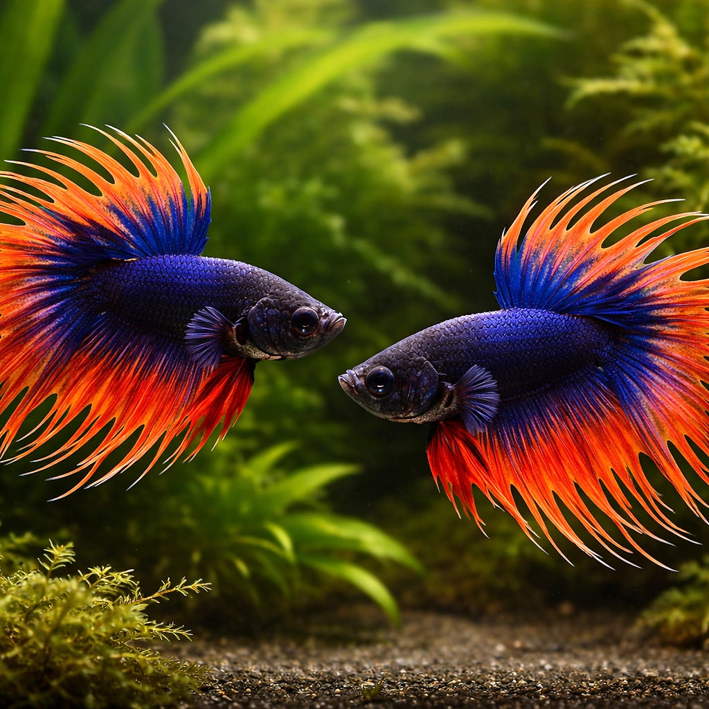 Betta spl. male crowntail bicolor XL — tropical fish for sale UK — AI pair planted view