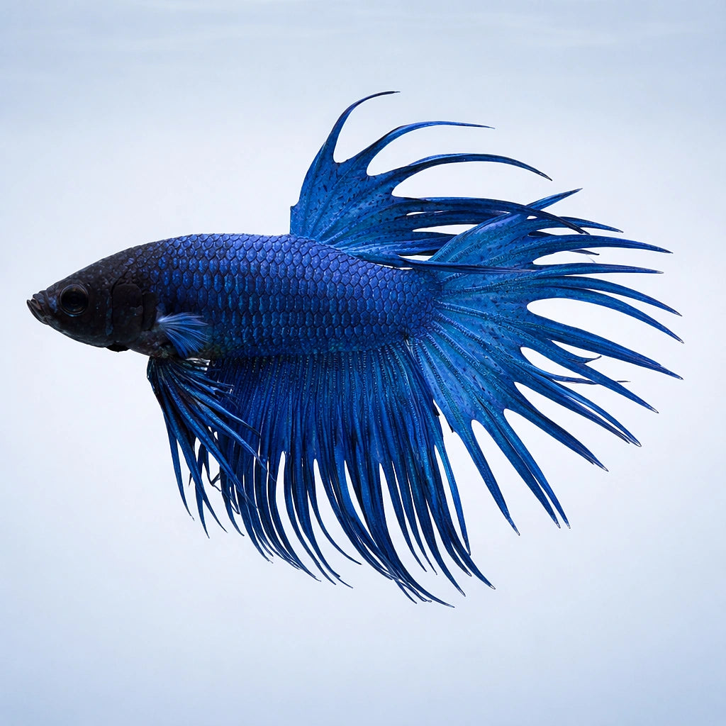Betta spl. male crowntail blue XL — tropical fish for sale UK — AI side clean view