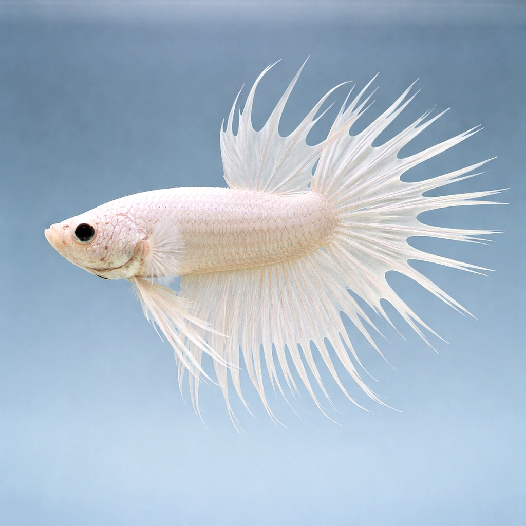 Betta spl. male crowntail white L — tropical fish for sale UK — AI side clean view
