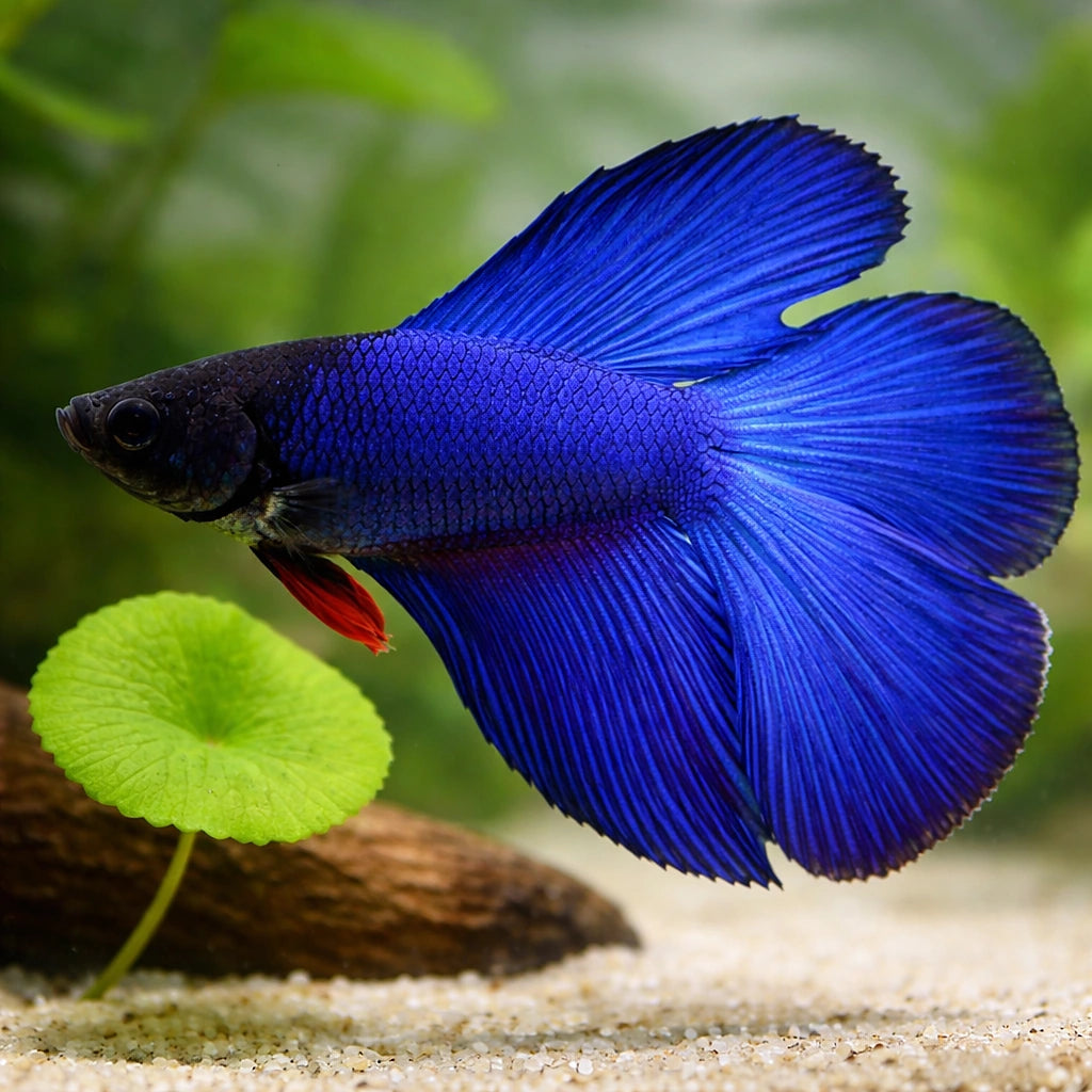 Betta spl. male double tail blue XL — tropical fish for sale UK — AI scale plant view