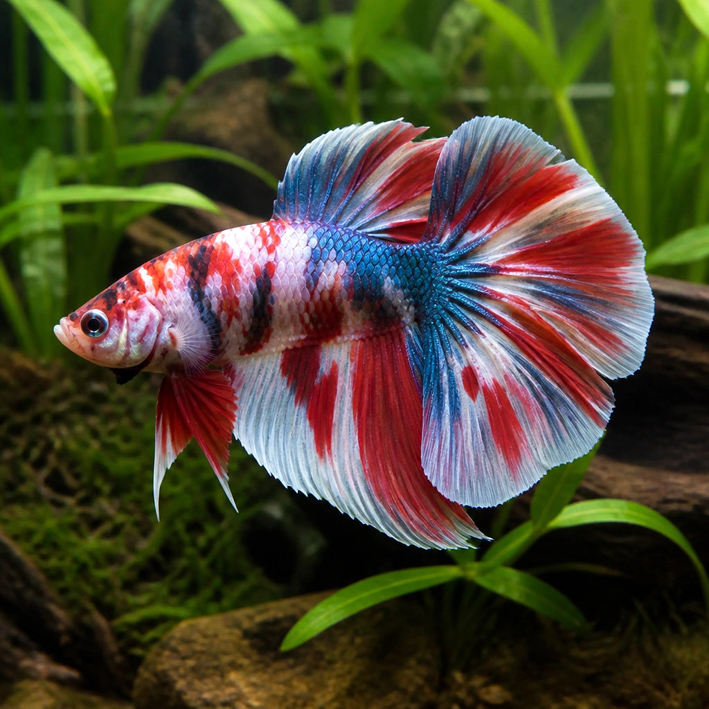 Betta spl. male double tail koi XL — tropical fish for sale UK — AI natural aquarium view