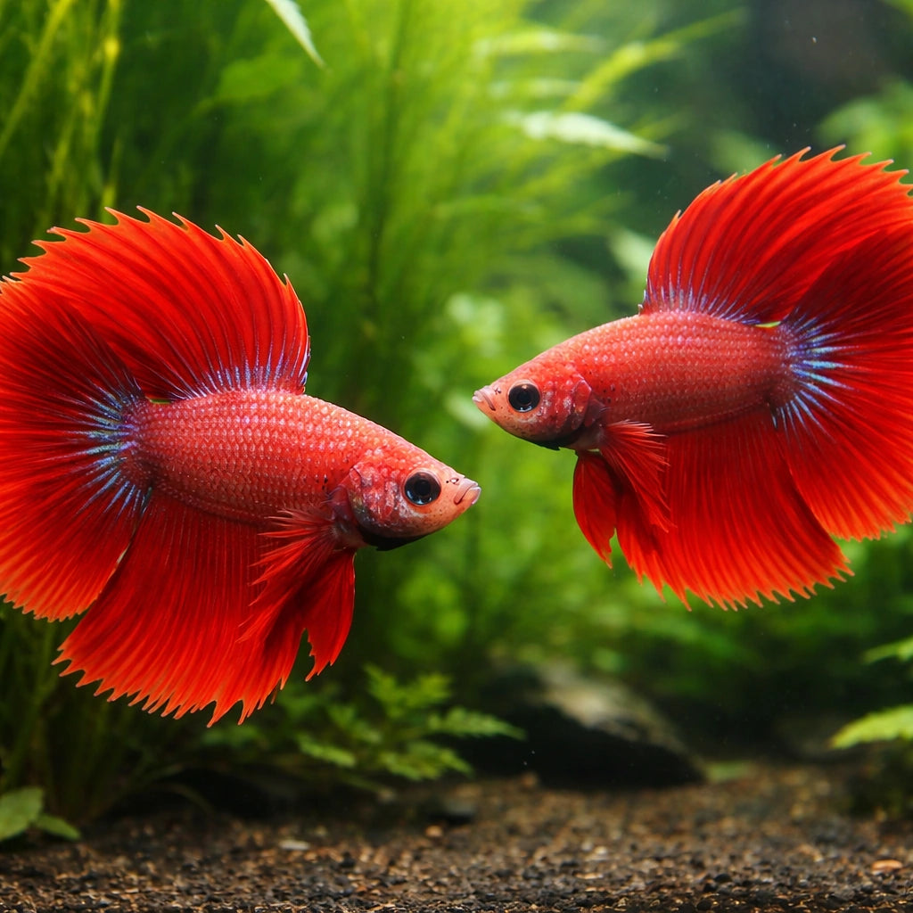 Betta spl. male double tail red XL — tropical fish for sale UK — AI pair planted view
