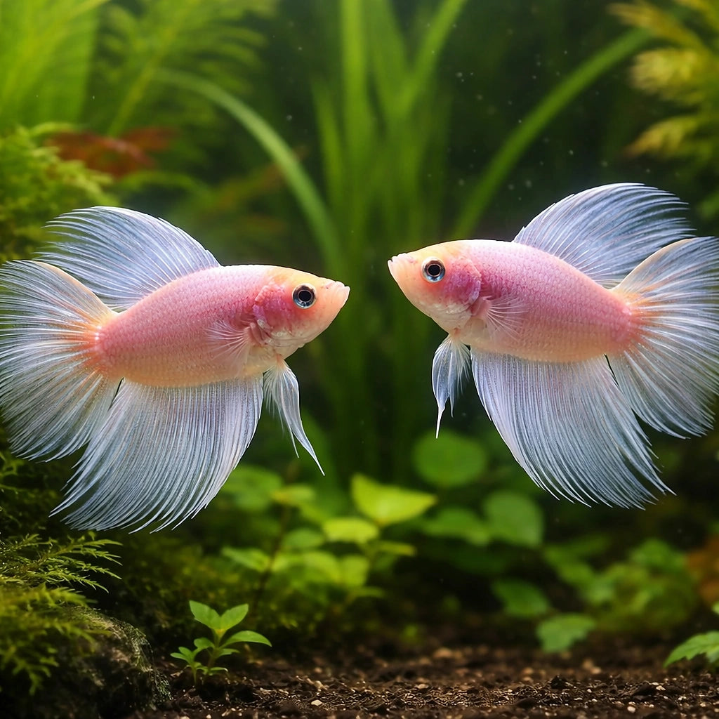 Betta spl. male double tail white XL — tropical fish for sale UK — AI pair planted view