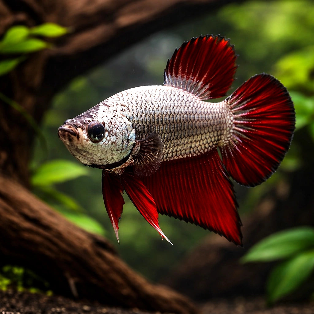 Betta spl. male dragon plakat XL — tropical fish for sale UK — AI hero driftwood view