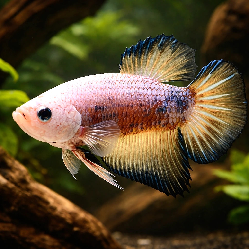 Betta spl. male Giant A grade 6 - — tropical fish for sale UK — AI hero driftwood view