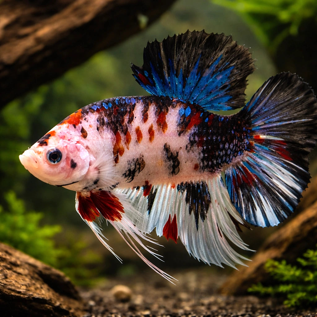 Betta spl. male giant koi 6 - — tropical fish for sale UK — AI hero driftwood view