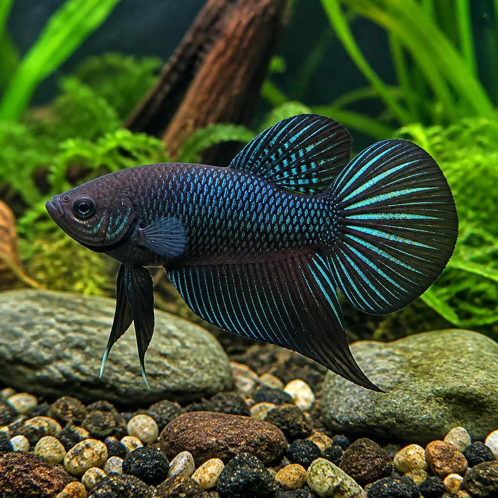 Giant Male Betta — Betta Fighter fish for sale UK — AI natural aquarium view