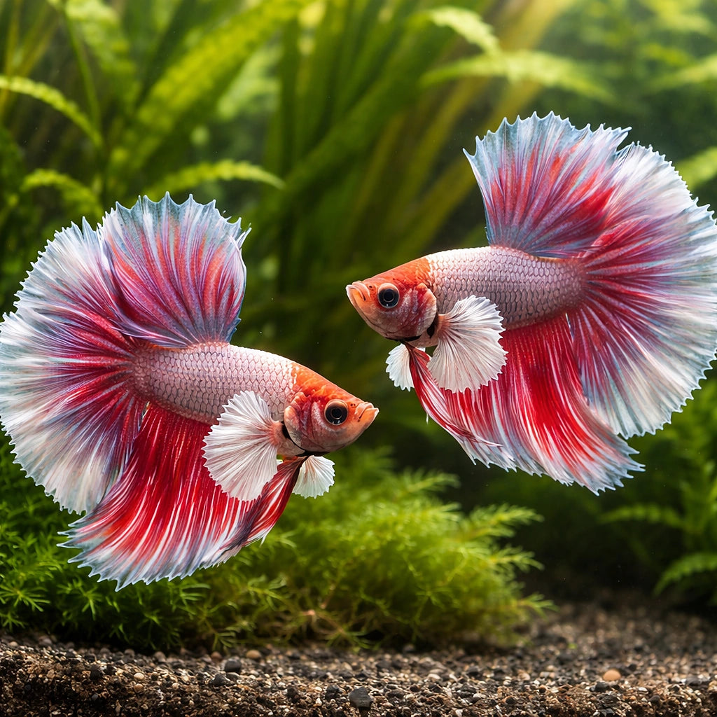 Betta spl. male halfmoon bicolor big ears XL — tropical fish for sale UK — AI pair planted view