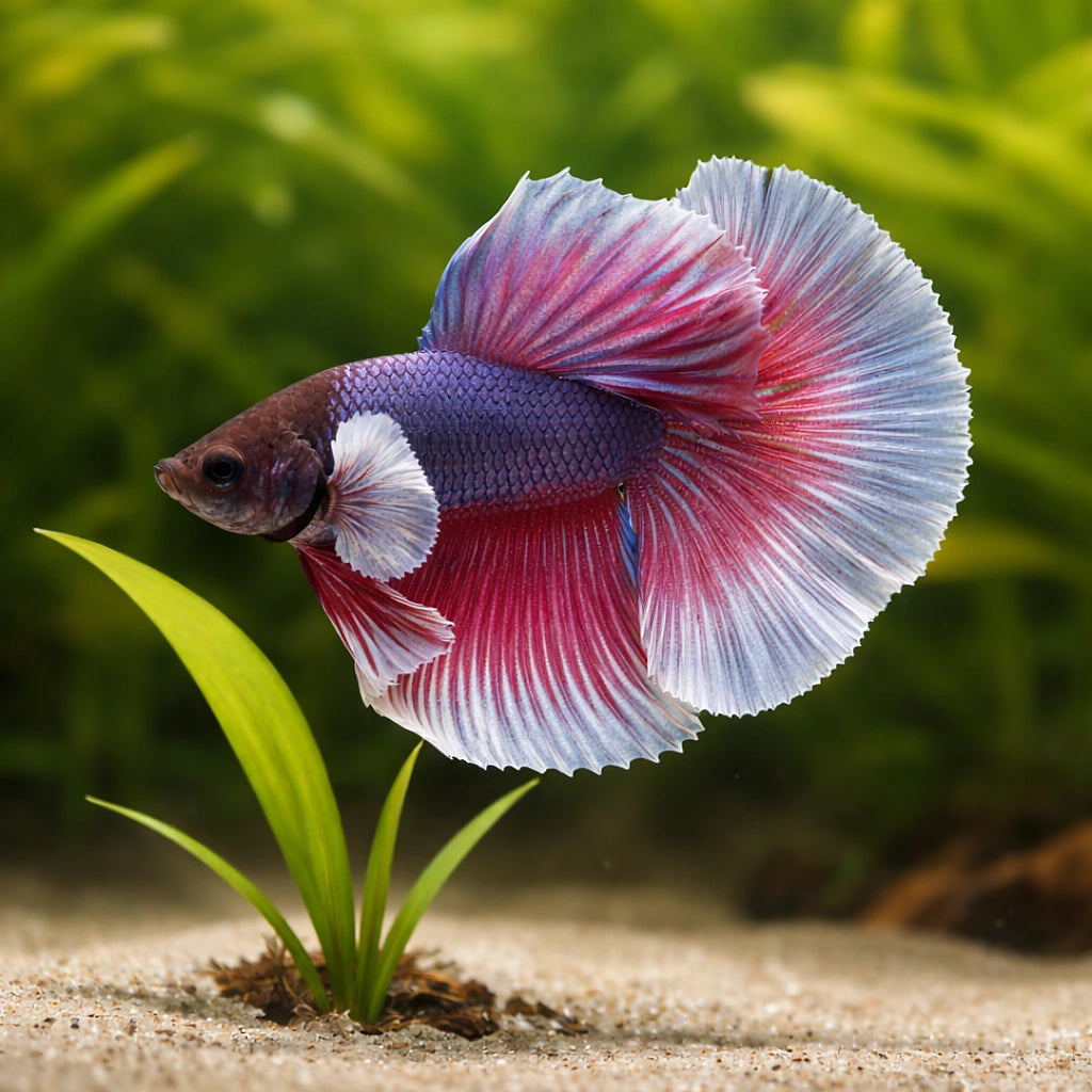 Betta spl. male halfmoon big ears XL — tropical fish for sale UK — AI scale plant view