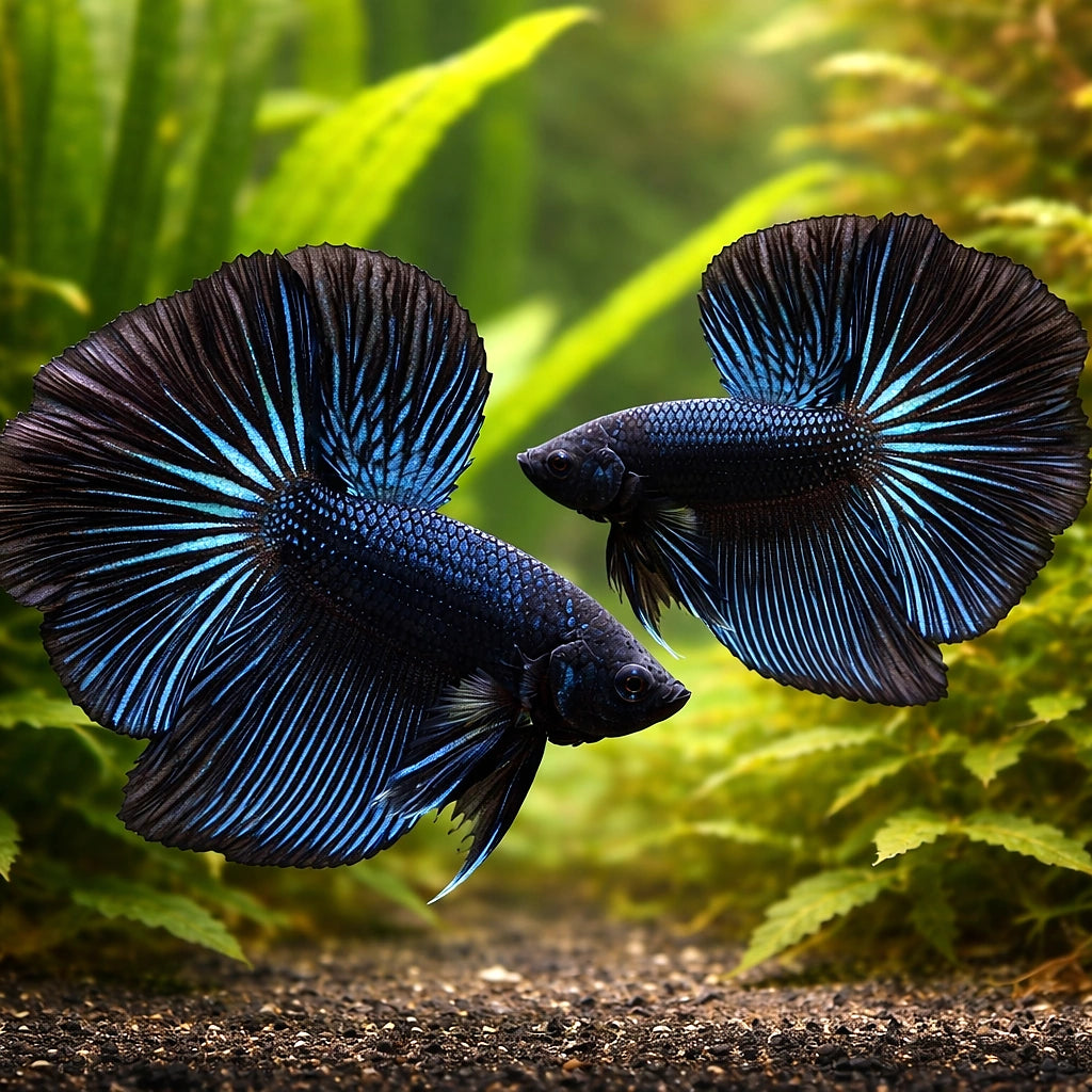 Betta spl. male halfmoon black orchid XL — tropical fish for sale UK — AI pair planted view