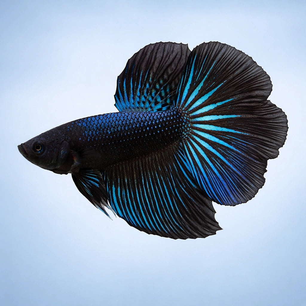Betta spl. male halfmoon black orchid XL — tropical fish for sale UK — AI side clean view