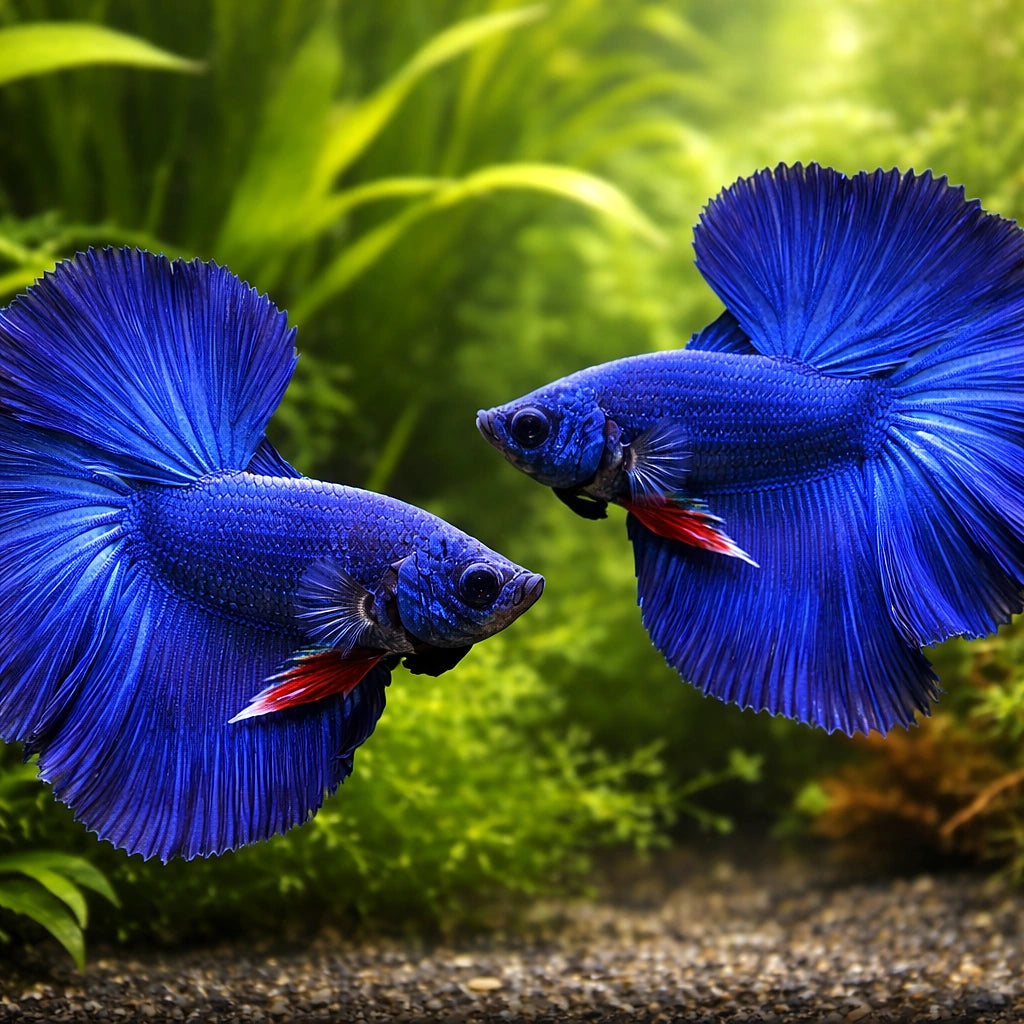 Betta spl. male halfmoon blue XL — tropical fish for sale UK — AI pair planted view