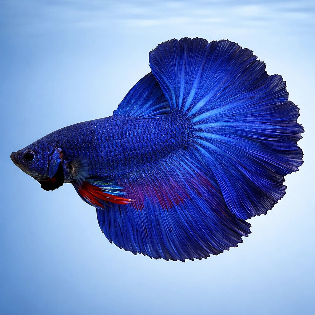 Betta spl. male halfmoon blue XL — tropical fish for sale UK — AI side clean view