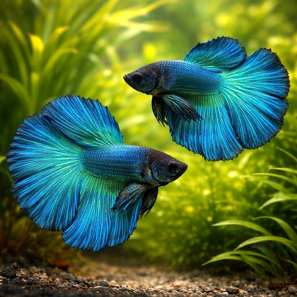 Betta spl. male Halfmoon green XL — tropical fish for sale UK — AI pair planted view