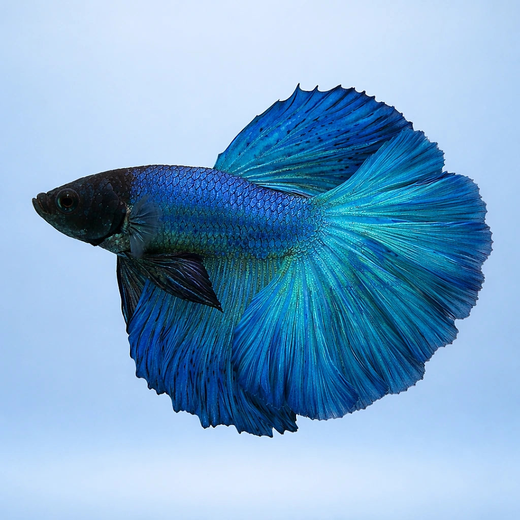 Betta spl. male Halfmoon green XL — tropical fish for sale UK — AI side clean view