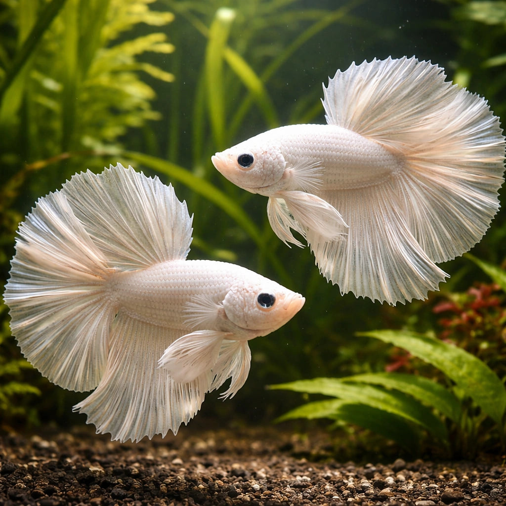 Betta spl. male halfmoon platinum XL — tropical fish for sale UK — AI pair planted view