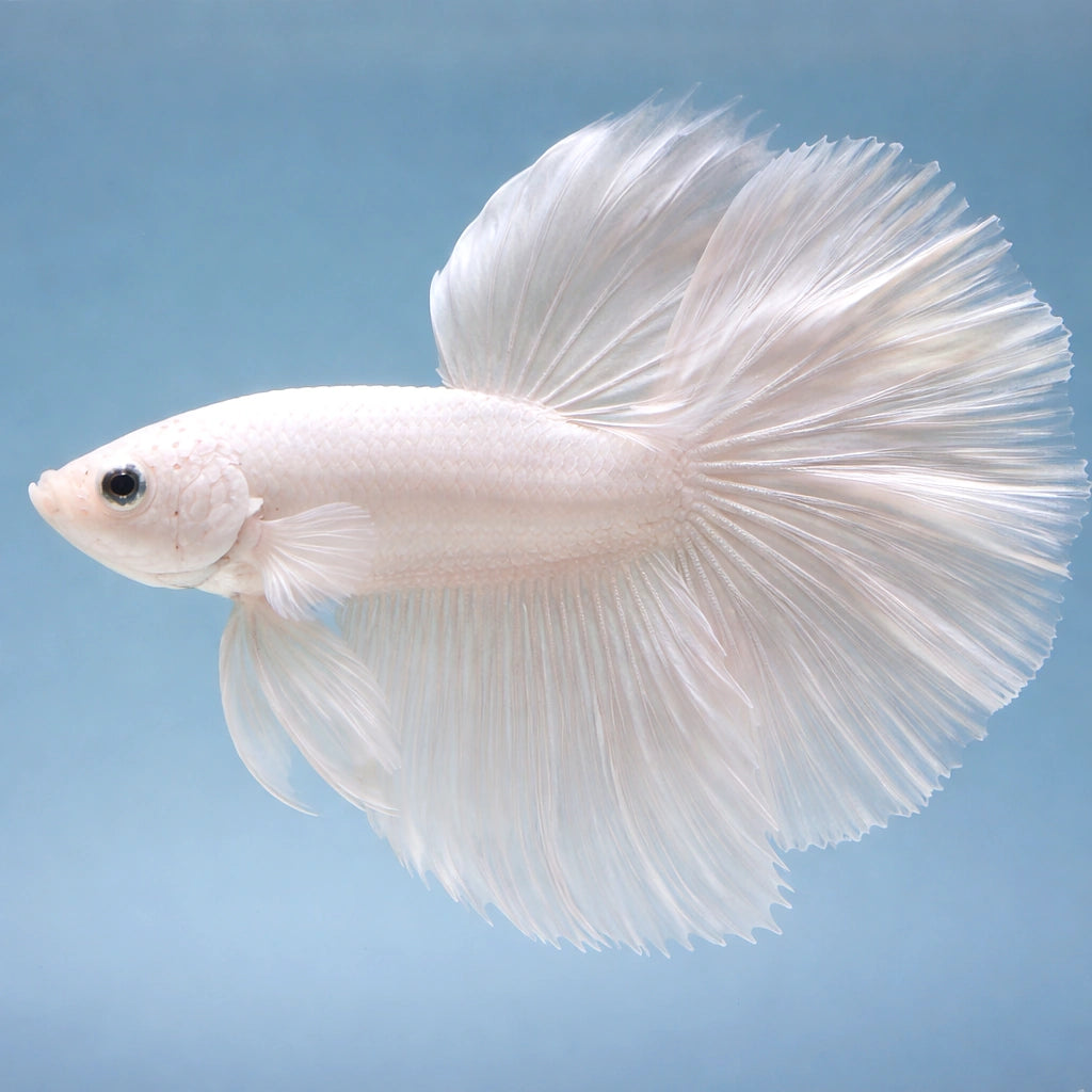 Betta spl. male halfmoon platinum XL — tropical fish for sale UK — AI side clean view
