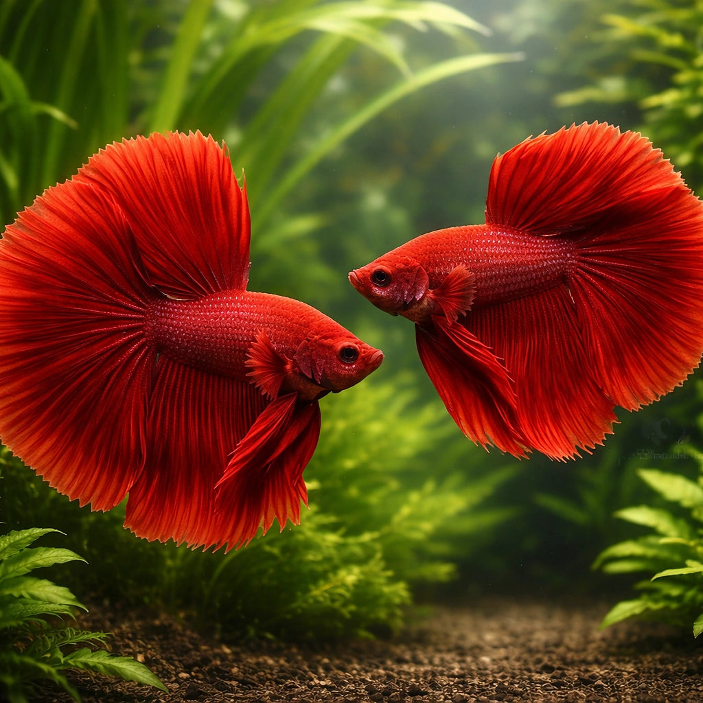 Betta spl. male halfmoon red XL — tropical fish for sale UK — AI pair planted view