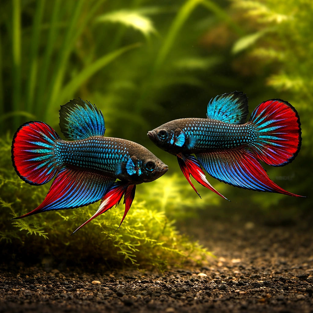 Betta spl. male Imbellis red tail L — tropical fish for sale UK — AI pair planted view