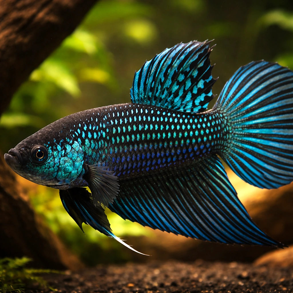 Betta spl. male Mahachaiensis XL — tropical fish for sale UK — AI hero driftwood view
