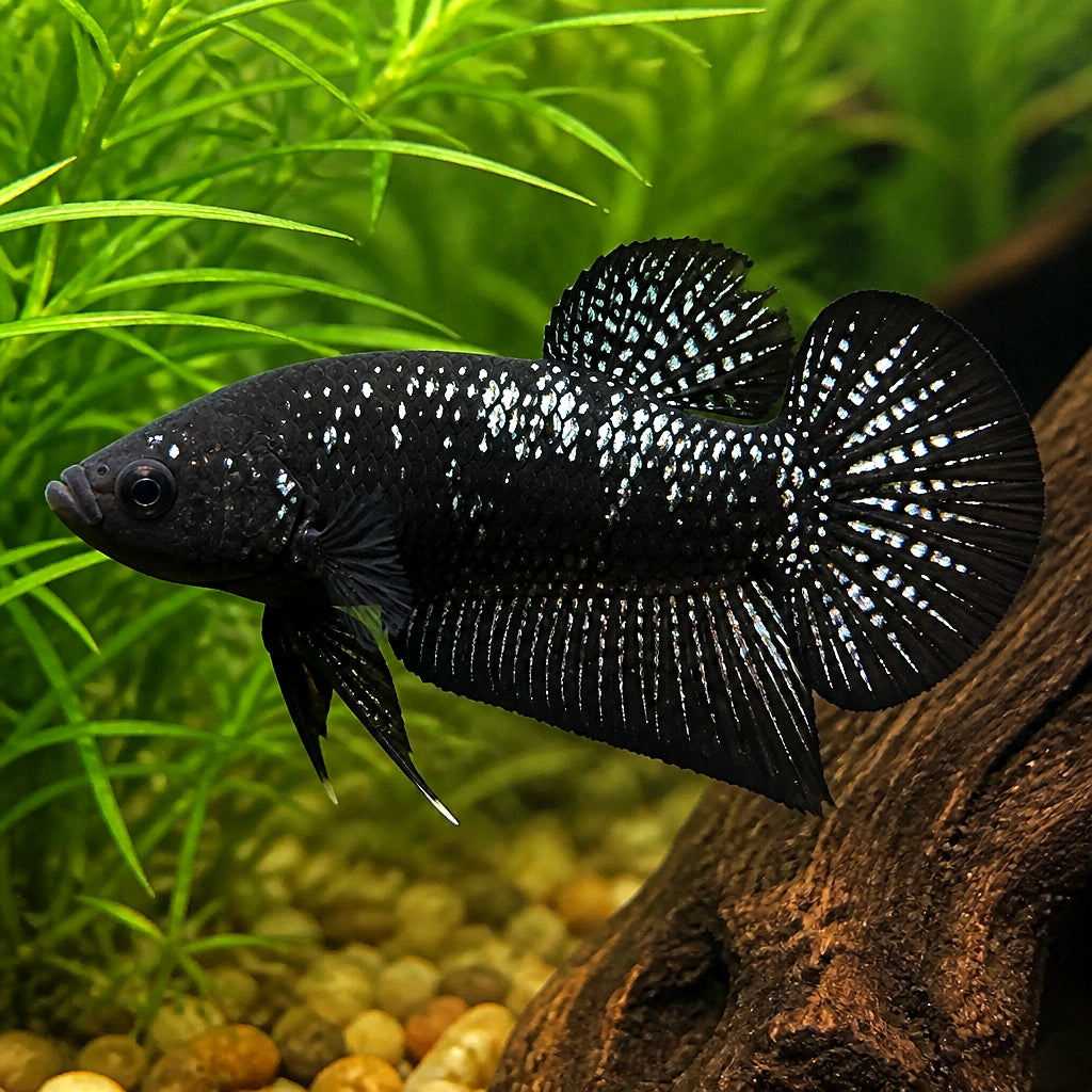 Betta spl. male plakat Black star XL — tropical fish for sale UK — AI natural aquarium view