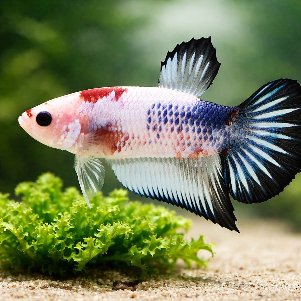 Betta spl. male plakat fancy color mix L — tropical fish for sale UK — AI scale plant view