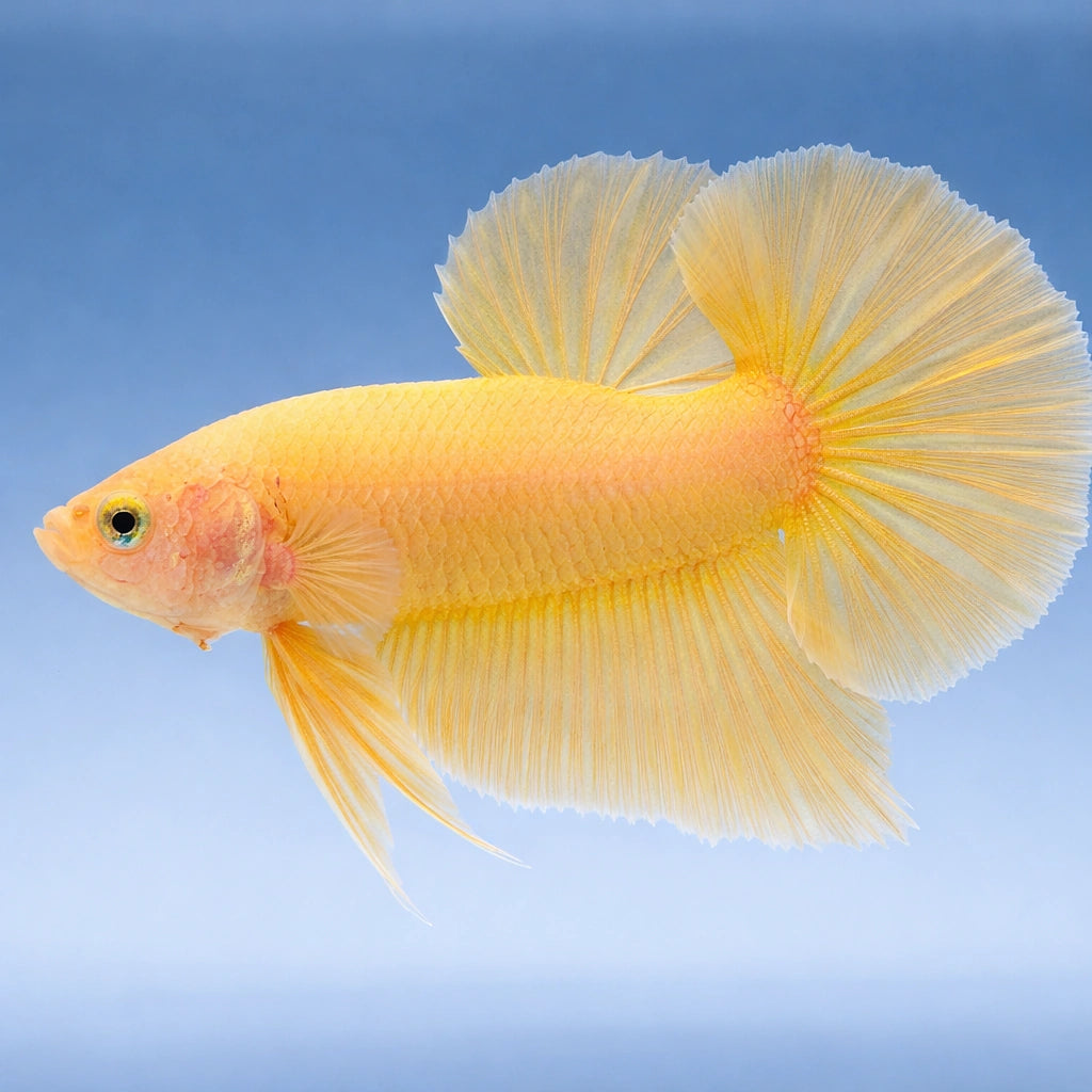 Betta spl. male plakat halfmoon yellow L — tropical fish for sale UK — AI side clean view