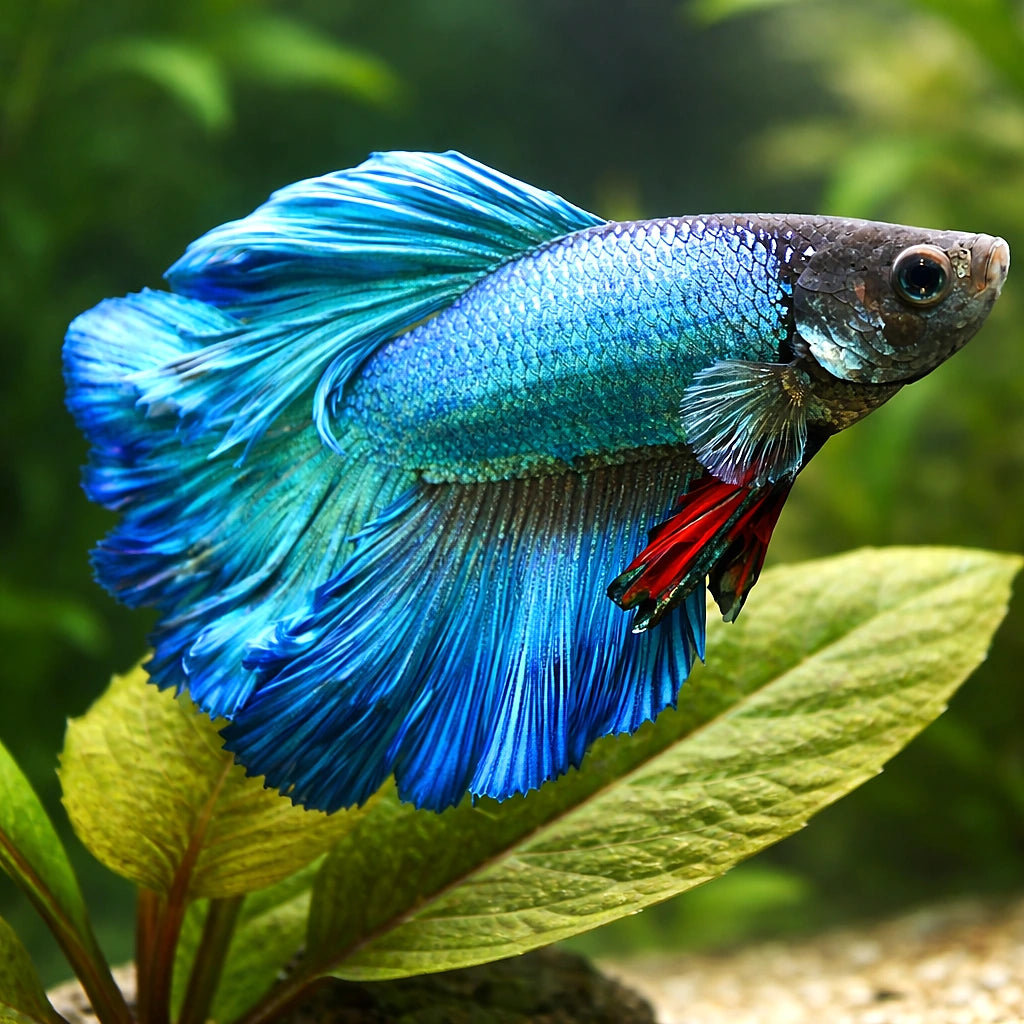 Betta spl. male rose blue XL — tropical fish for sale UK — AI scale plant view