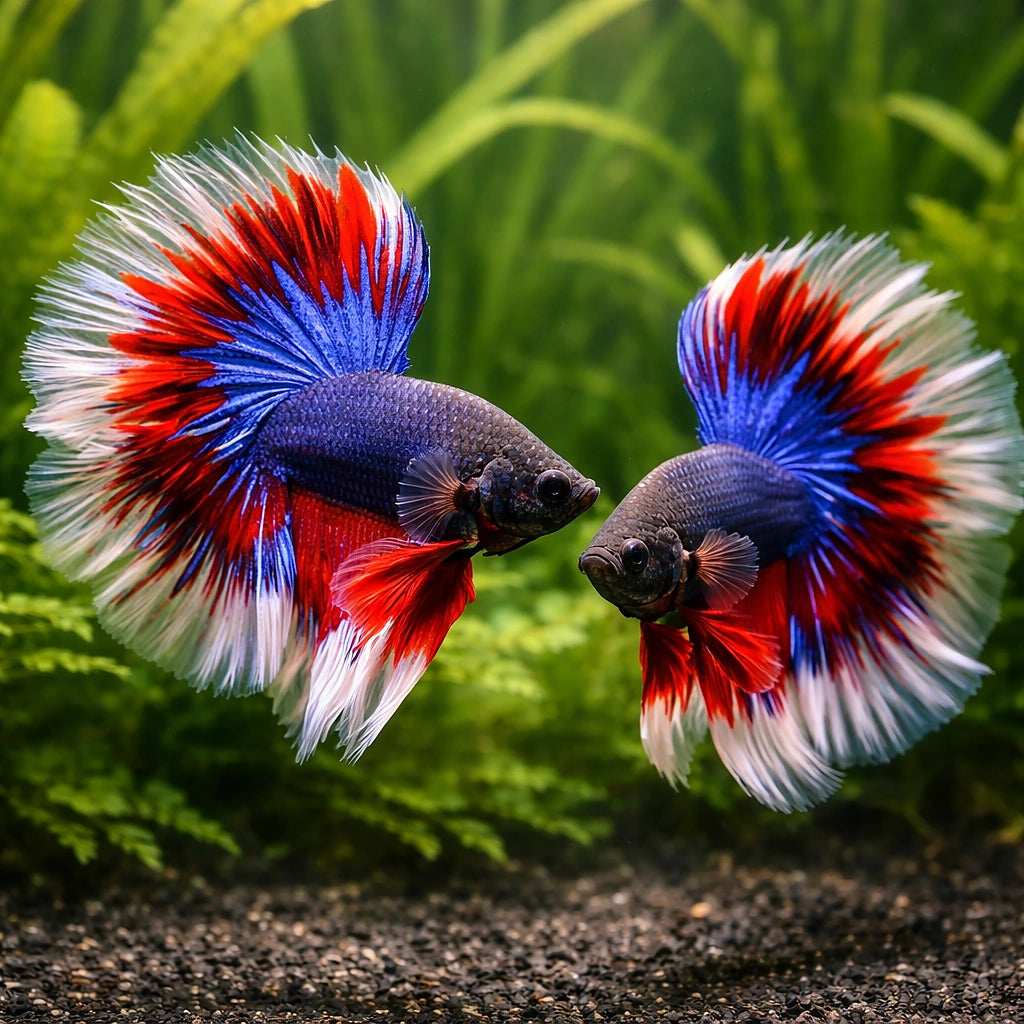 Betta spl. male rose tricolor XL — tropical fish for sale UK — AI pair planted view