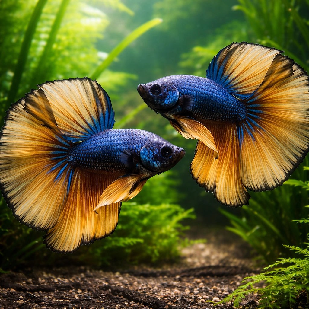 Betta spl. male SuperDelta mustard XL — tropical fish for sale UK — AI pair planted view