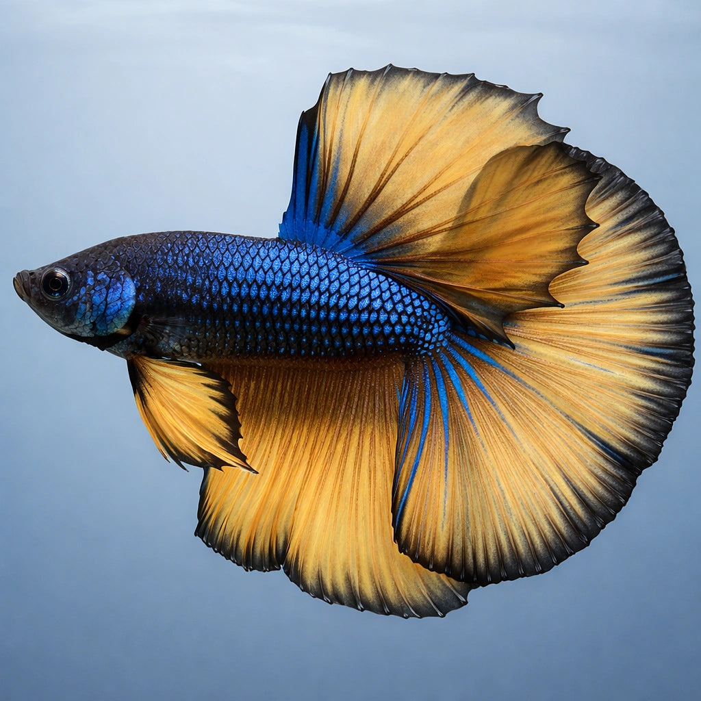 Betta spl. male SuperDelta mustard XL — tropical fish for sale UK — AI side clean view