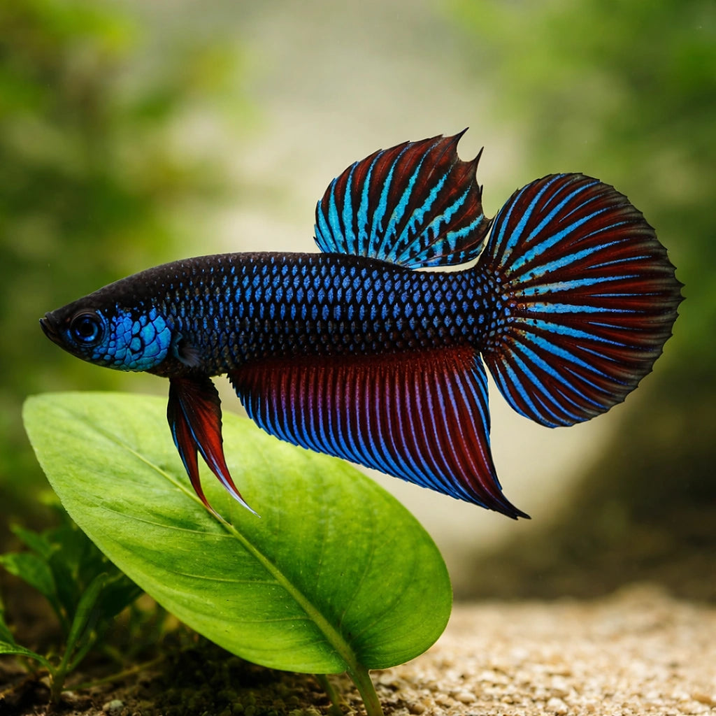 Betta spl. male Wild Buriram blue L — tropical fish for sale UK — AI scale plant view