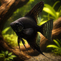 Black Angelfish - Pterophyllum scalare — AI hero driftwood view