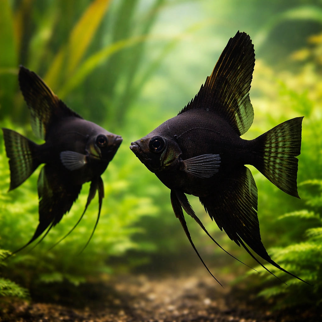 Black Angelfish - Pterophyllum scalare — AI pair planted view