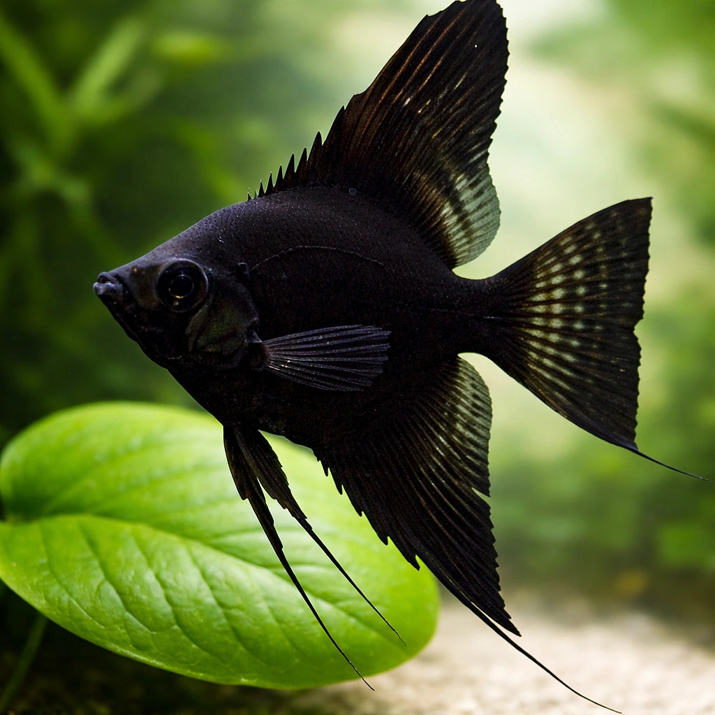Black Angelfish - Pterophyllum scalare — AI scale plant view