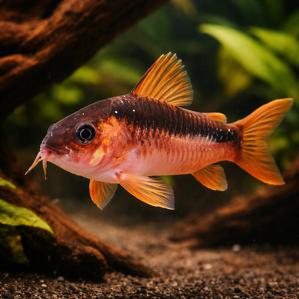 Black Banded Catfish, Zygat — tropical fish for sale UK — AI hero driftwood view