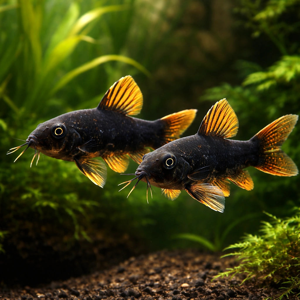 Black Corydoras — tropical fish for sale UK — AI pair planted view
