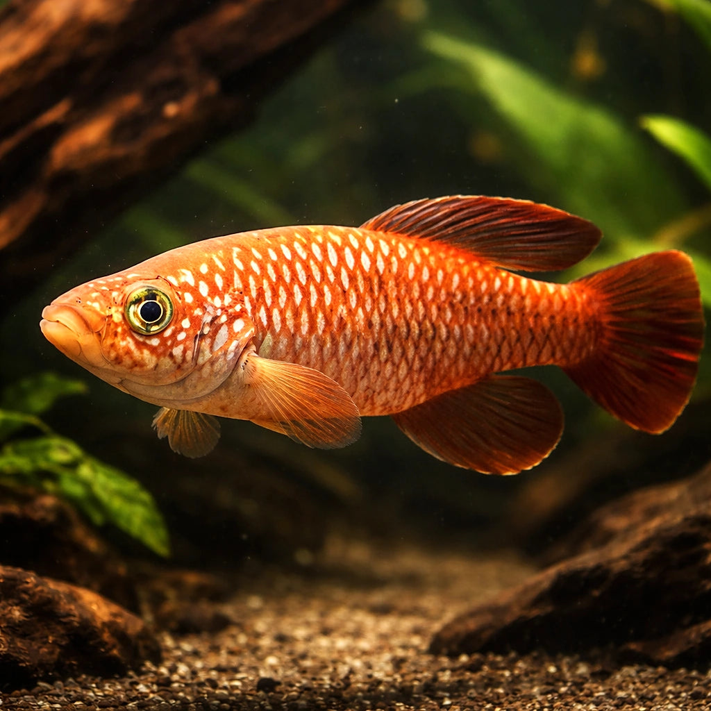 Black Spotted Nothobranch, — tropical fish for sale UK — AI hero driftwood view