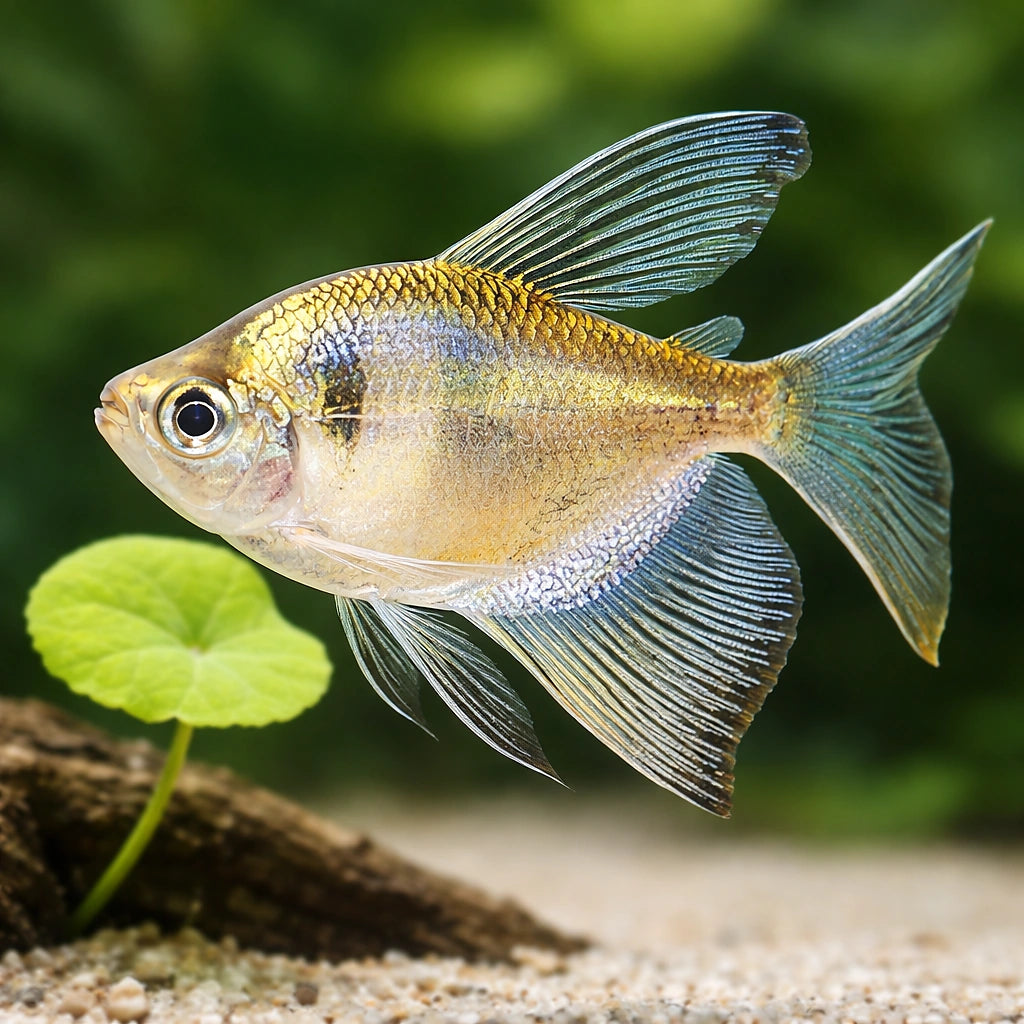 Black Widow long fin — tropical fish for sale UK — AI scale plant view