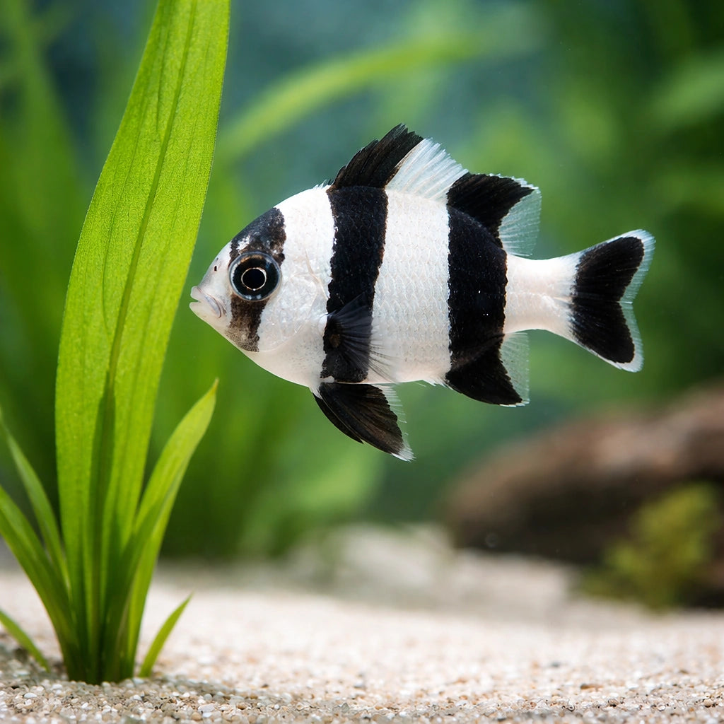 Blacktail Humbug Damselfish M — tropical fish for sale UK — AI scale plant view