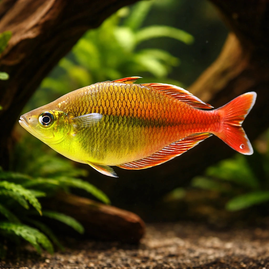 Bleher's Rainbowfish — tropical fish for sale UK — AI hero driftwood view