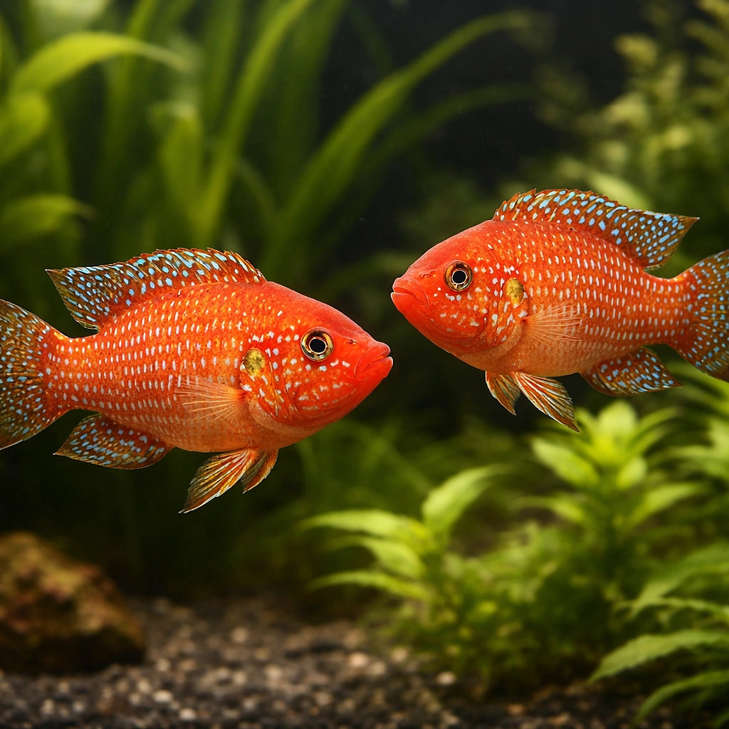 Blood-Red Jewel Cichlid, Li — tropical fish for sale UK — AI pair planted view