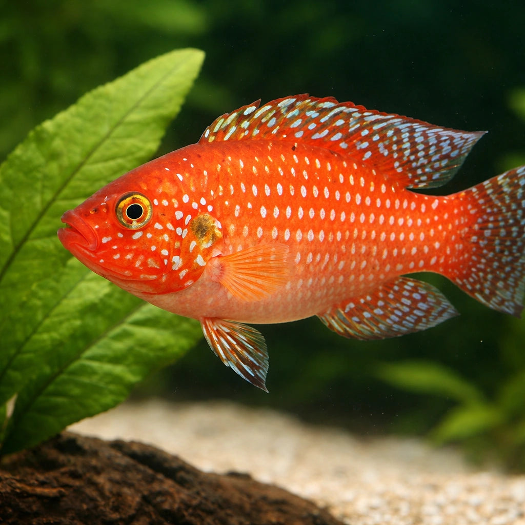 Blood-Red Jewel Cichlid, Li — tropical fish for sale UK — AI scale plant view