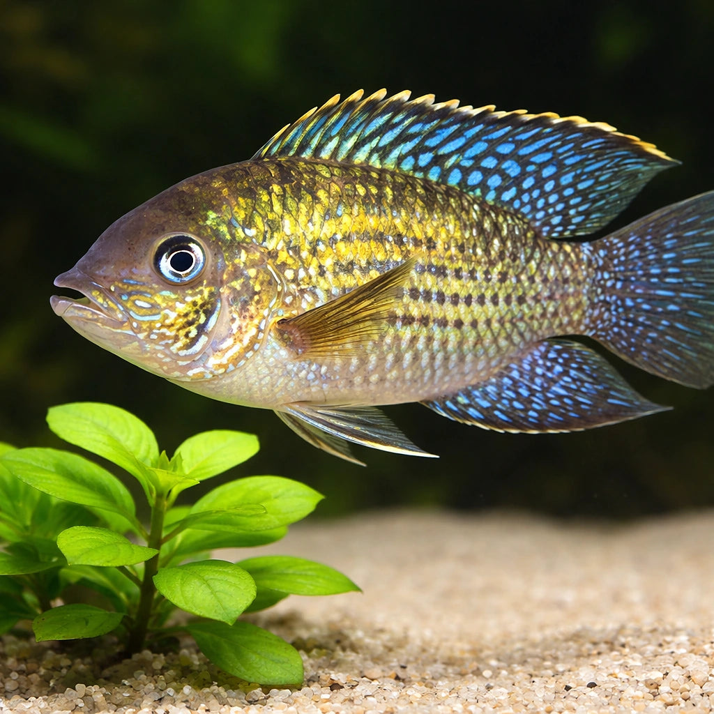 Blue Acara — tropical fish for sale UK — AI scale plant view