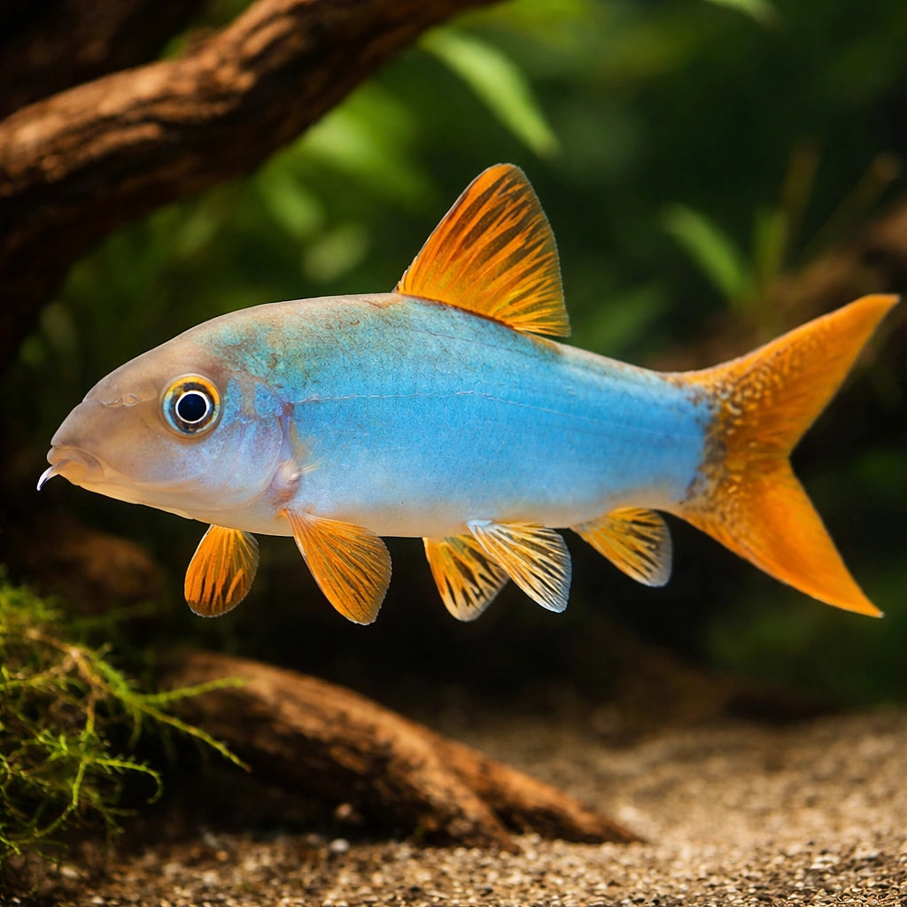 Blue Botia, Orange-Finned L — tropical fish for sale UK — AI hero driftwood view