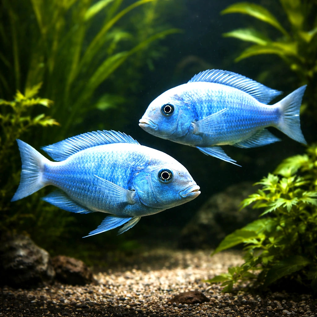 Blue Dolphin Cichlid — Lake Malawi Cichlids for sale UK — AI pair planted view