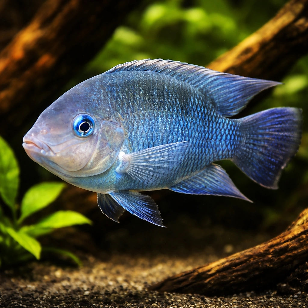 Blue-Eyed Cichlid — tropical fish for sale UK — AI hero driftwood view